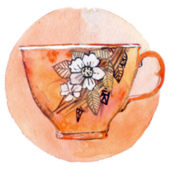 Beautiful Floral Orange Tea Cup In Watercolor Sticker