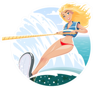 Beautiful Girl On Water Ski Illustration Sticker