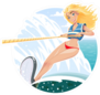 Beautiful Girl On Water Ski Illustration Sticker