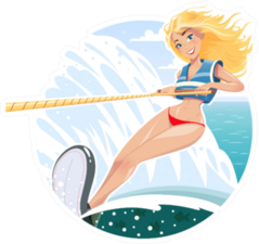 Beautiful Girl On Water Ski Illustration Sticker