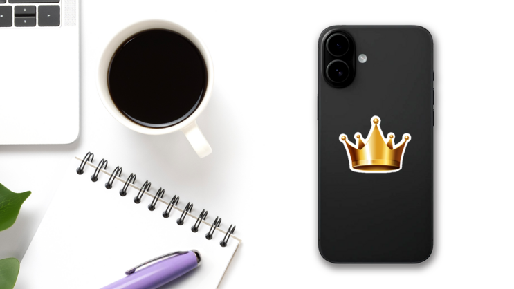 Beautiful Gold Crown Sticker on a Phone (New) example