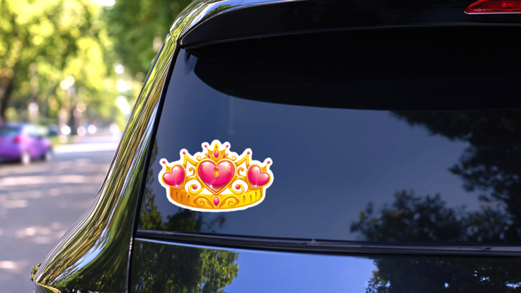 Beautiful Golden Princess Crown Sticker on a Rear Car Window (New) example