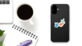 Beautiful Humming Bird Flying Near Bright Blossomed Flower Sticker on a Phone (New) example