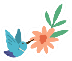 Beautiful Humming Bird Flying Near Bright Blossomed Flower Sticker