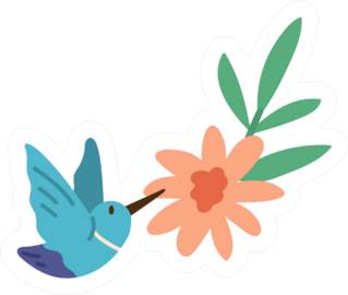 Beautiful Humming Bird Flying Near Bright Blossomed Flower Sticker