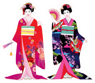Beautiful Japanese Girls In Kimono Sticker
