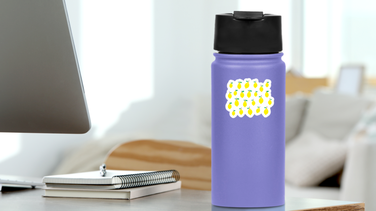Beautiful Lemon Pattern Sticker on a Water Bottle (New) example