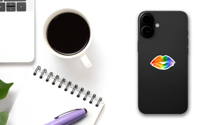 Beautiful Lips Kiss Lgbt Pride Flag Sticker on a Phone (New) example