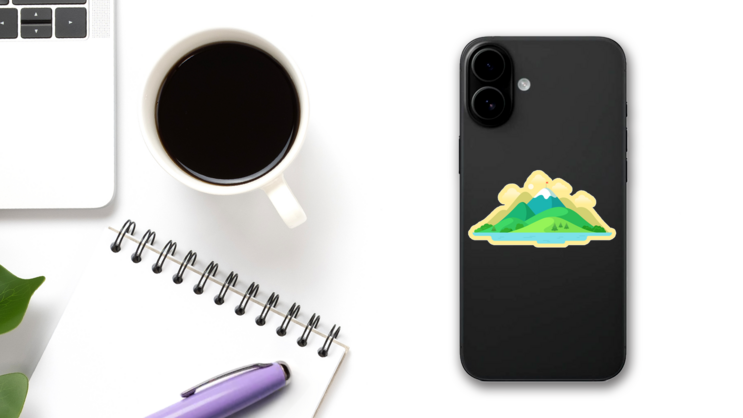 Beautiful Mountain Peak Sticker on a Phone (New) example