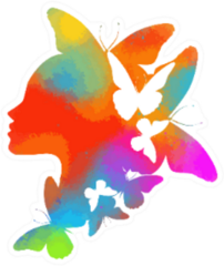 Beautiful Multicolored Girls Profile Butterflies In Hair Sticker