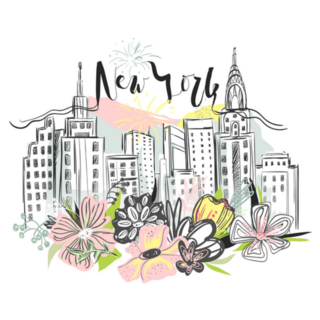 Beautiful New York Skyscrapers Floral Sketch Sticker