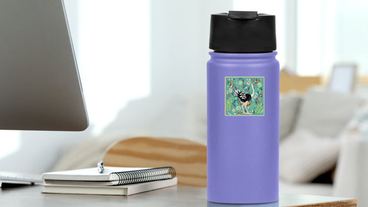Beautiful Ostrich Ornament Sticker  on a Water Bottle (New) example