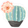 Beautiful Painted Blue Cactus with Flower Sticker