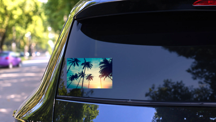 Beautiful Palm Trees Against The Sky Sticker on a Rear Car Window (New) example