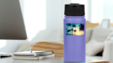 Beautiful Palm Trees Against The Sky Sticker on a Water Bottle (New) example