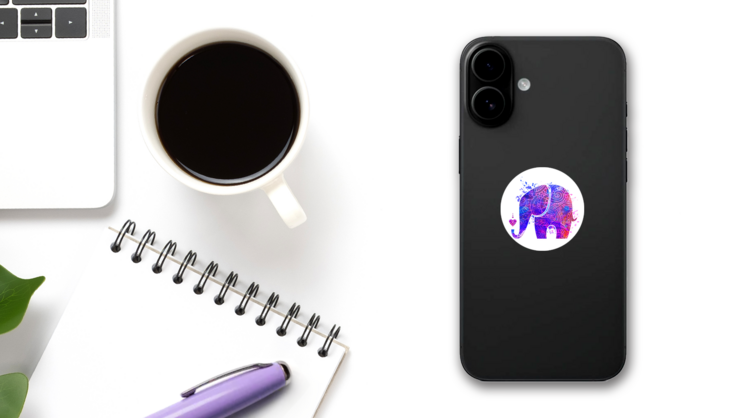 Beautiful Pattern Elephant Sticker on a Phone (New) example