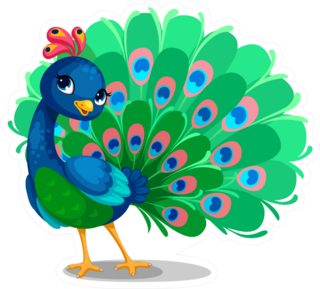 Beautiful Peacock Cartoon Sticker