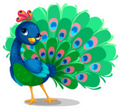 Beautiful Peacock Cartoon Sticker