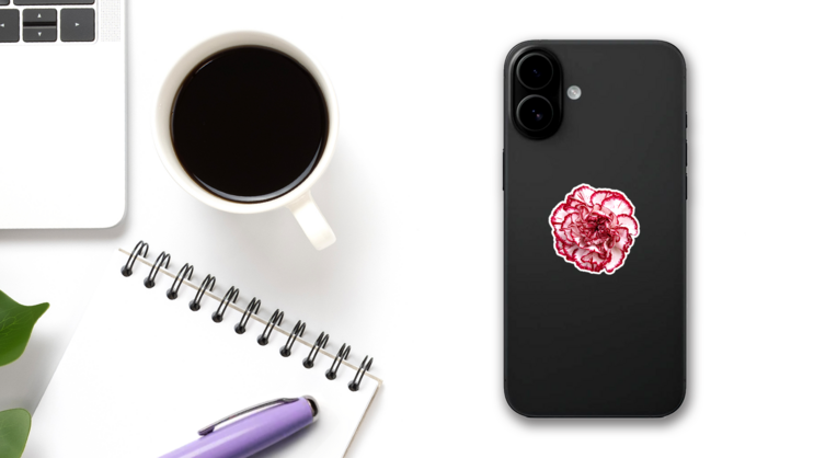 Beautiful Pink Red Carnation Flower Isolated On White Sticker on a Phone (New) example