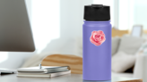 Beautiful Pink Rose Blossom Sticker on a Water Bottle (New) example