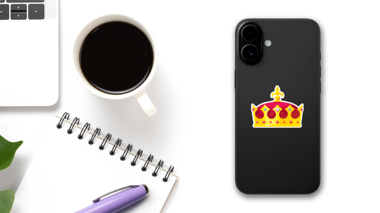 Beautiful Royal Crown of Gold Sticker on a Phone (New) example