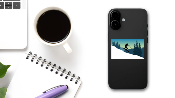 Beautiful Skiing Landscape Sticker on a Phone (New) example