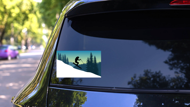 Beautiful Skiing Landscape Sticker on a Rear Car Window (New) example