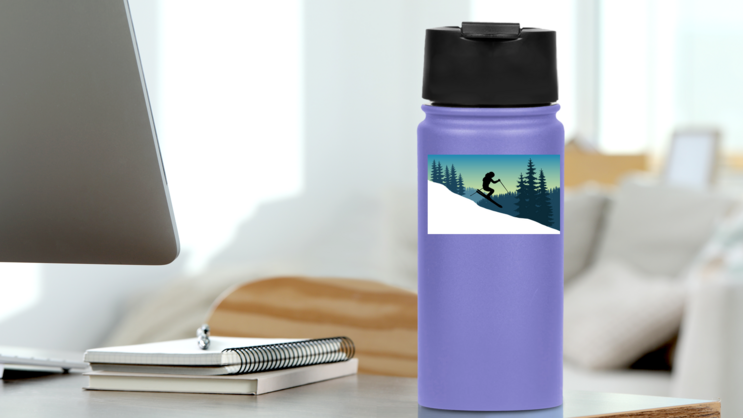 Beautiful Skiing Landscape Sticker on a Water Bottle (New) example