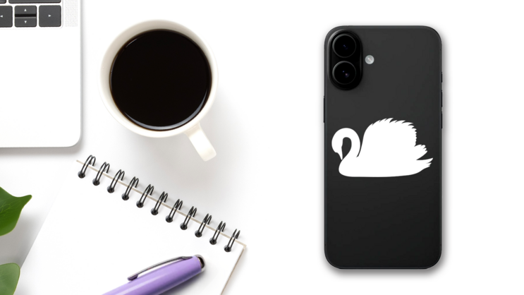 Beautiful Swan Sticker on a Phone (New) example