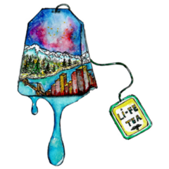 Beautiful Watercolor Landscape Tea Bag Illustration Sticker