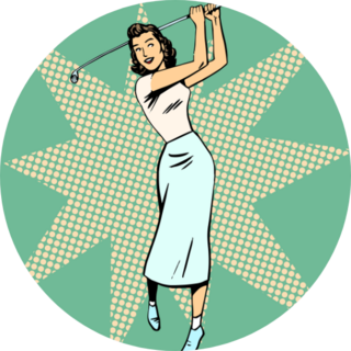 Beautiful Woman Playing Golf Retro Pop Art Sticker