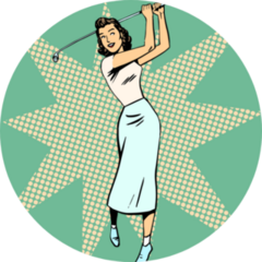 Beautiful Woman Playing Golf Retro Pop Art Sticker