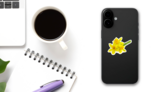 Beautiful Yellow Daffodils On Surface Sticker on a Phone (New) example