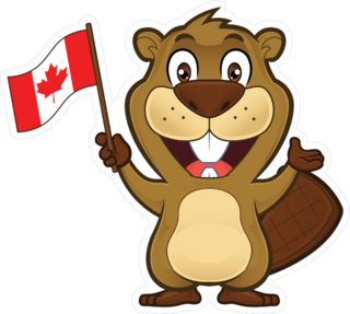 Beaver Holding Canadian Flag Sticker