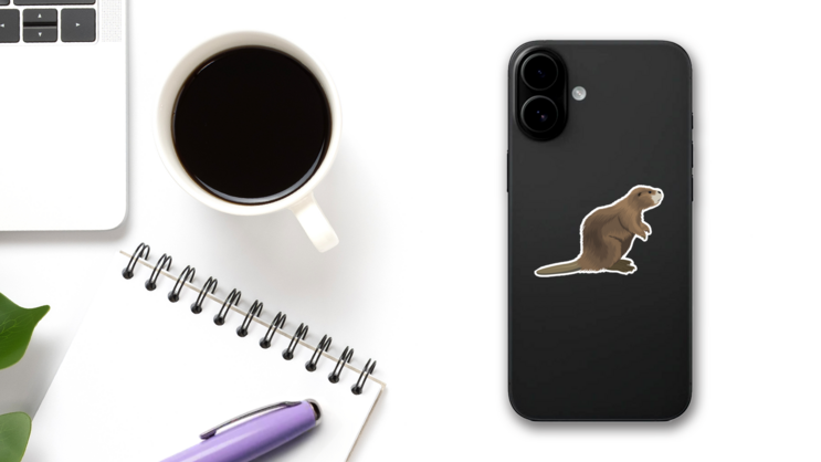 Beaver Illustration Sticker on a Phone (New) example