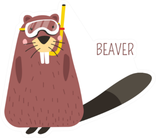 Beaver In Diving Mask Cartoon Sticker
