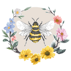 Bee In Colorful Flower Wreath Circle Sticker