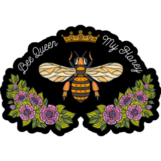 Bee Queen My Honey Crown Flowers Embroidery Sticker