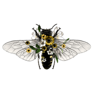 Bee With Open Wings Floral Illustration Sticker
