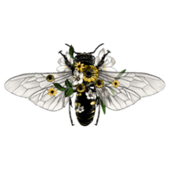 Bee With Open Wings Floral Illustration Sticker