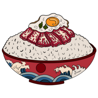 Beef And Fried Egg On Rice Bowl Japan Food Sticker