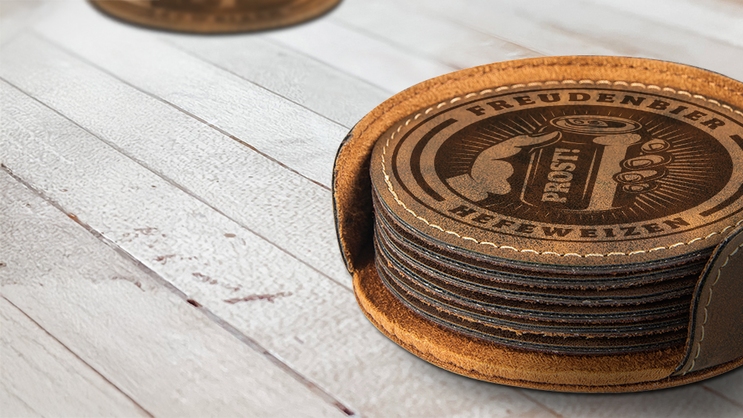 Beer Company Rustic Leatherette Coaster Set