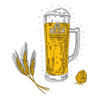 Beer Glass With Wheat And Hop German Sketch Sticker