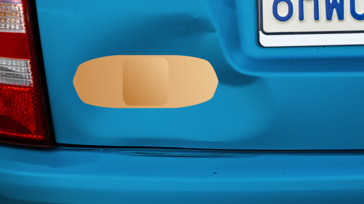 Beige Bandage Sticker on a Dented Car example