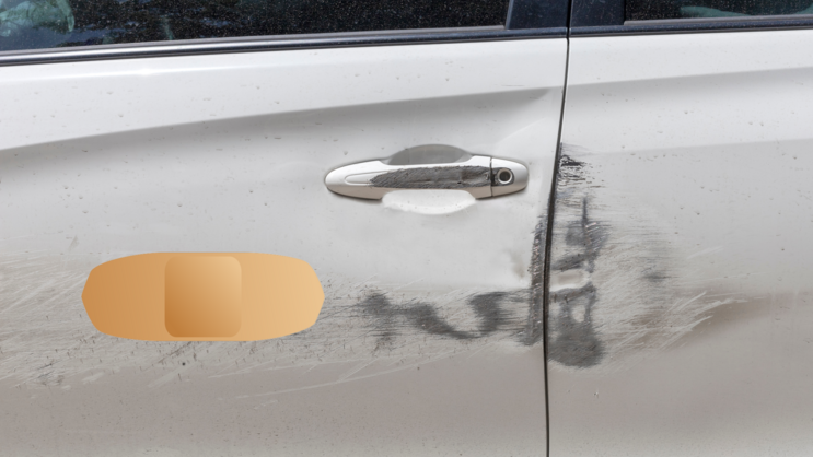 Beige Bandage Sticker on a Scratched Car example