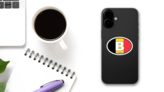Belgium B Flag Oval Sticker on a Phone (New) example