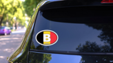 Belgium B Flag Oval Sticker on a Rear Car Window (New) example