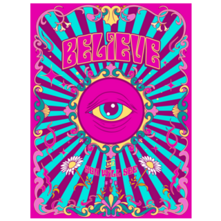Believe Psychedelic Pop Art 60s Retro Eyeball Poster Sticker