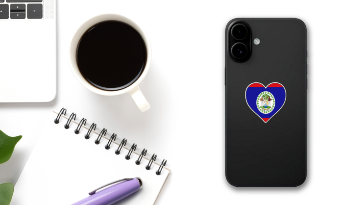 Belize Flag Heart Sticker on a Phone (New) example
