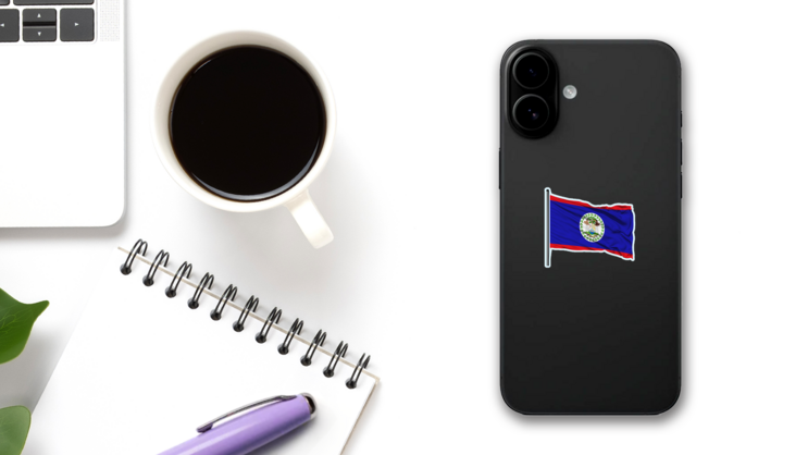 Belize Flag Wind Waving Sticker on a Phone (New) example
